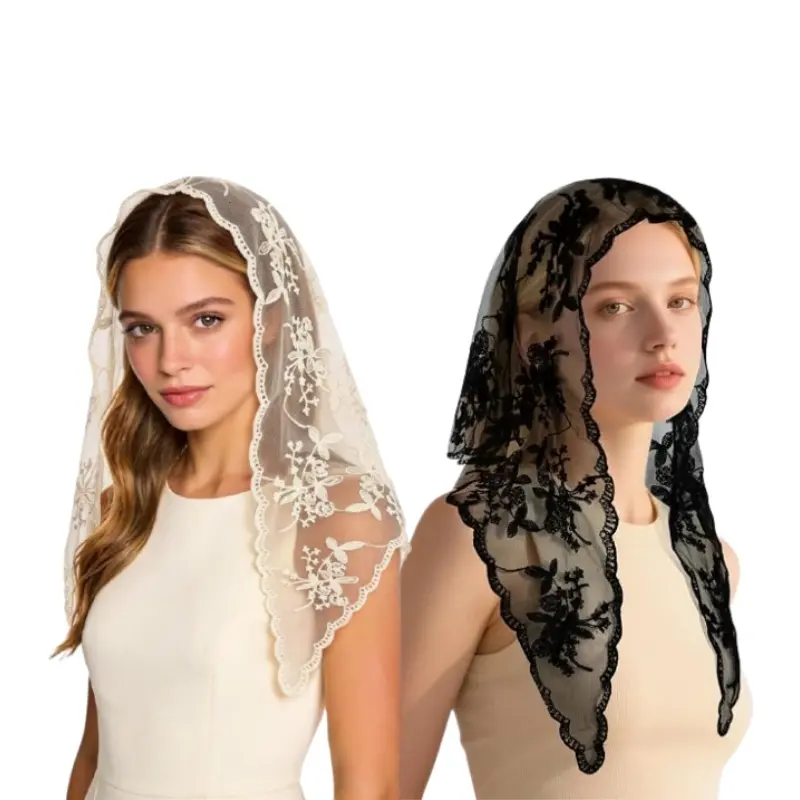 2 pieces of lace triangular headscarves, vintage floral embroidered headscarves, Prayer Scarf for Wome, Suitable for weddings and daily accessories
