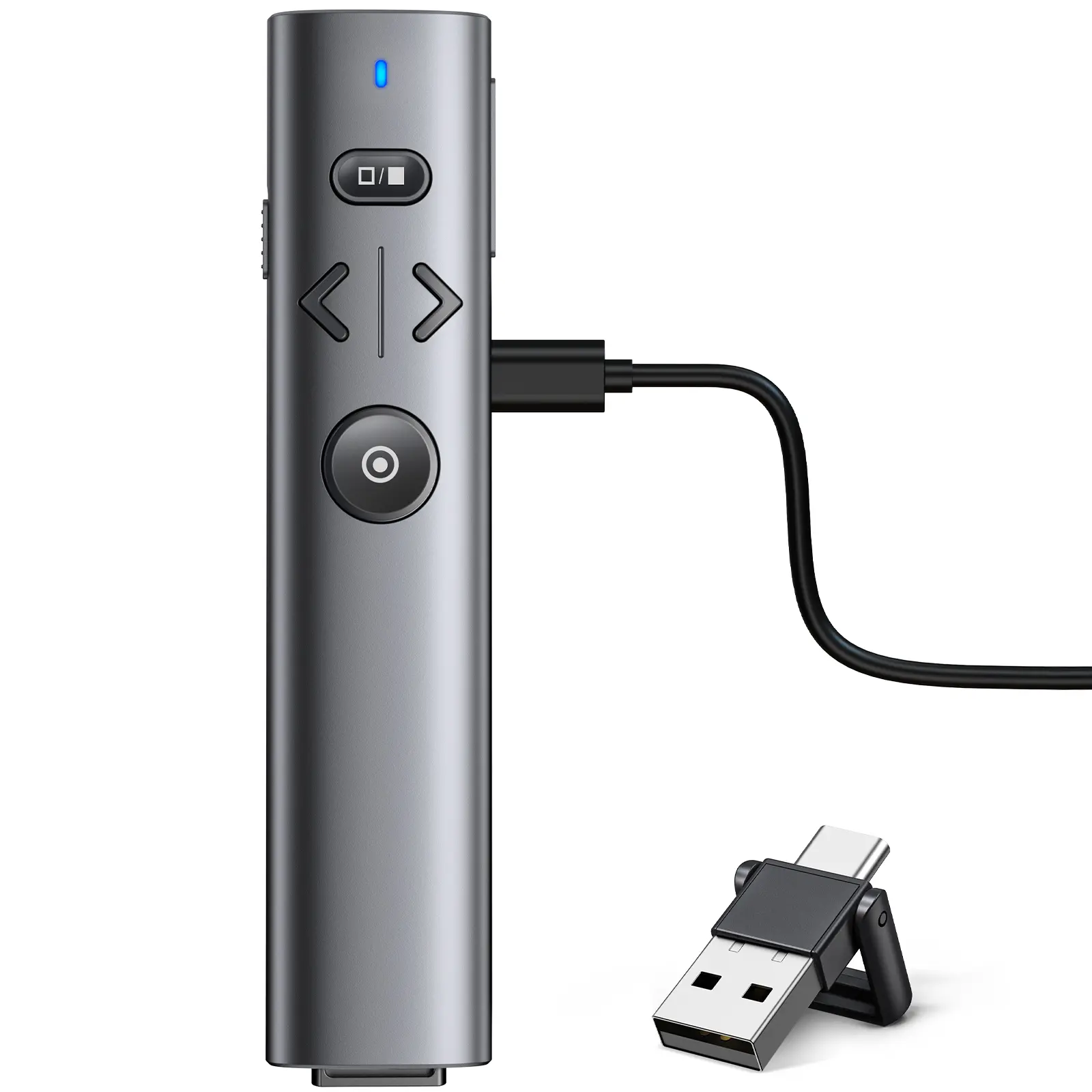 ESYWEN 2 in 1 USB Type C Presentation Clicker with Red Pointer, Rechargeable Wireless Presenter for PowerPoint Presentation Pointer PPT Clicker, 2.4GHz Presenter Remote Slide Advancer for Computer