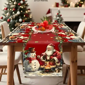 2D flat printing, 1 piece/4 piece/6 piece set, vintage Santa Claus table flag, placemat set, Overlay table cover, design for fireplace heating, Christmas themed decoration, indoor and outdoor home decoration, Christmas holiday gifts