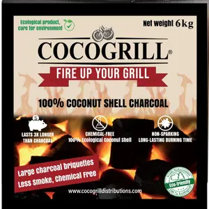 Cocogrill - 100% Natural Coconut Shell Charcoal Briquettes for BBQ Traditional Utensils