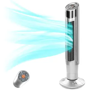 COWSAR Tower Fan, Standing Fan Oscillating, Room Fan, Portable Bladeless, Quiet Floor Fan with Remote, 6 Speeds, 3 Modes, 24H Timer for Bedroom, and Home Office Use, 40-inch, SILVER