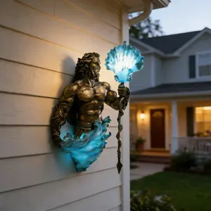 Poseidon Wall Lamp - A Greek mythology-themed nautical wall lamp featuring tridents and wave decorations, with a retro style. Suitable for bedroom, living room or seaside home decoration, it can be hung.