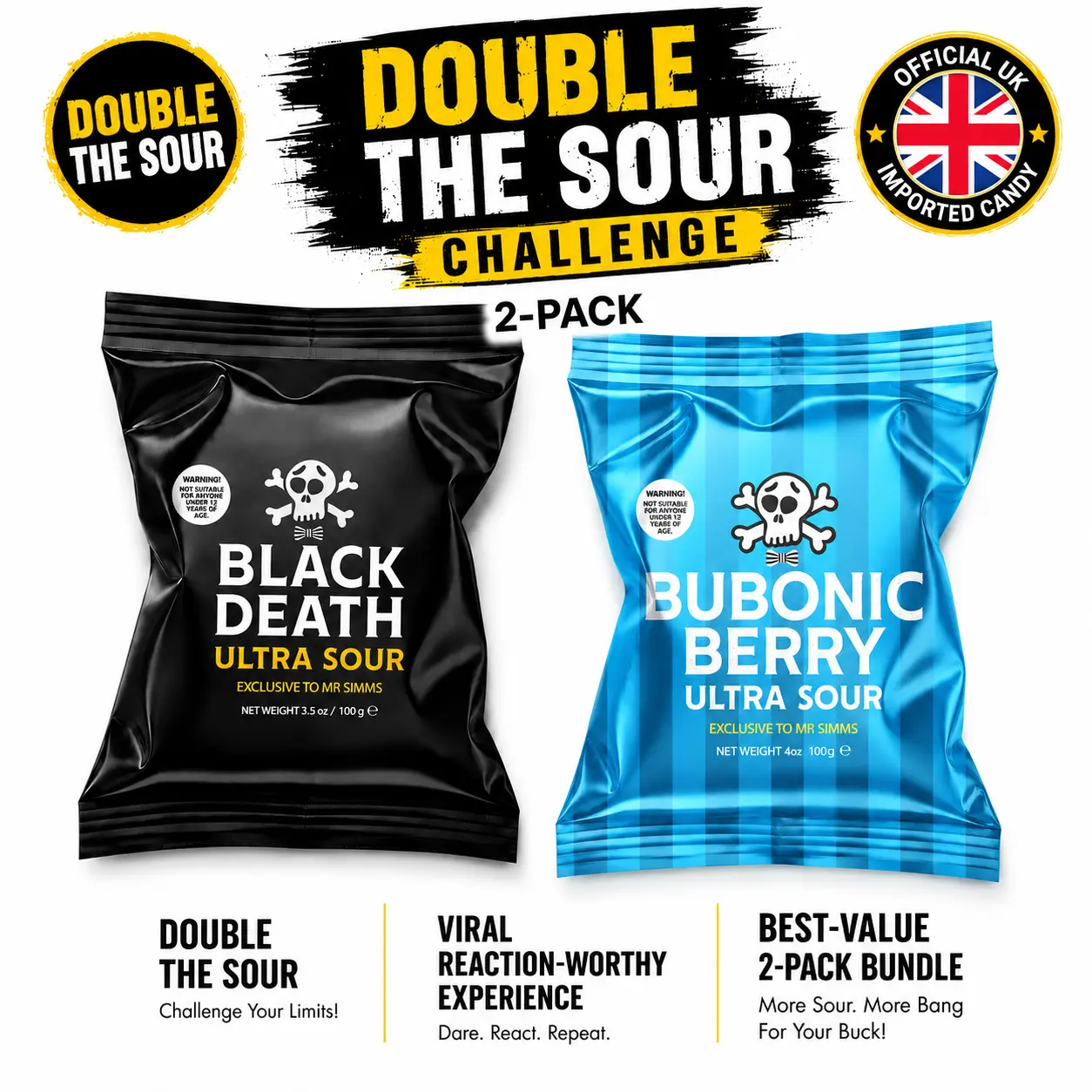 Official Mr Simms Ultra Sour Challenge Bundle 2pack. Mr Simms Black Death + Mr SImms Bubonic Berry. Sour Challenge. UK Import.