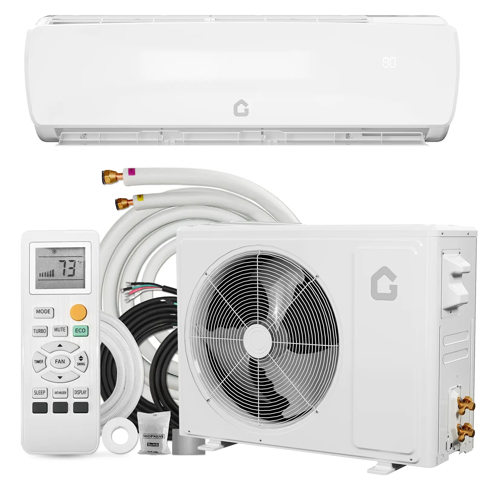 12000 BTU Wall-Mount Ductless Mini Split Air Conditioner & Heater - 19 SEER2 Inverter - Quiet Cooling & Heating - Pre-Charged Condenser - Complete 9.8Ft Installation Kit - For Rooms Up to 750 Sq.Ft - 115V