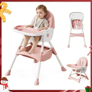 Baby High Chair 6 in 1 Convertible High Chairs with 5-Point Safety Harness, Foldable Design, Adjustable Dining Tray, Easy to Clean Surface