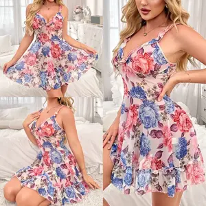 Sexy Women's Lingerie Floral Print Babydoll Chemise Sleepwear Nightgown Slip Dress