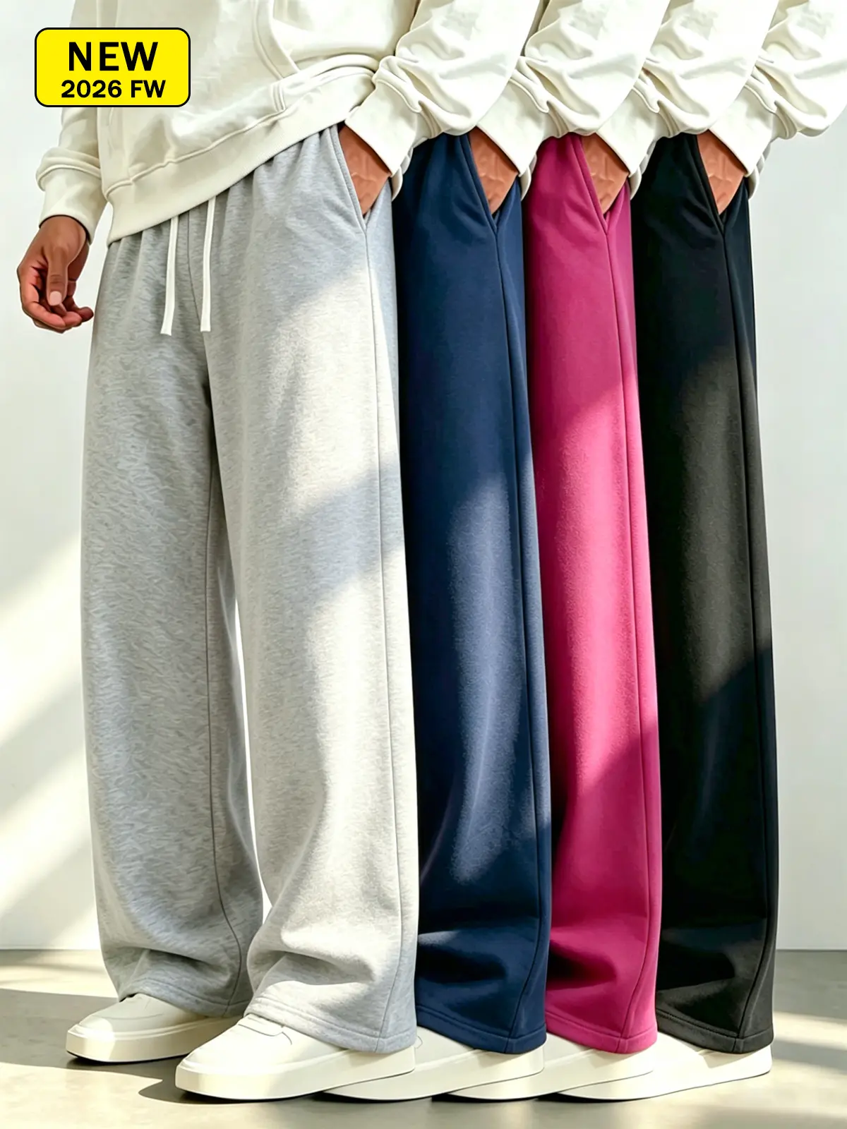 Men’s casual athletic long pants for spring and autumn, loose straight fit, versatile knit sweatpants