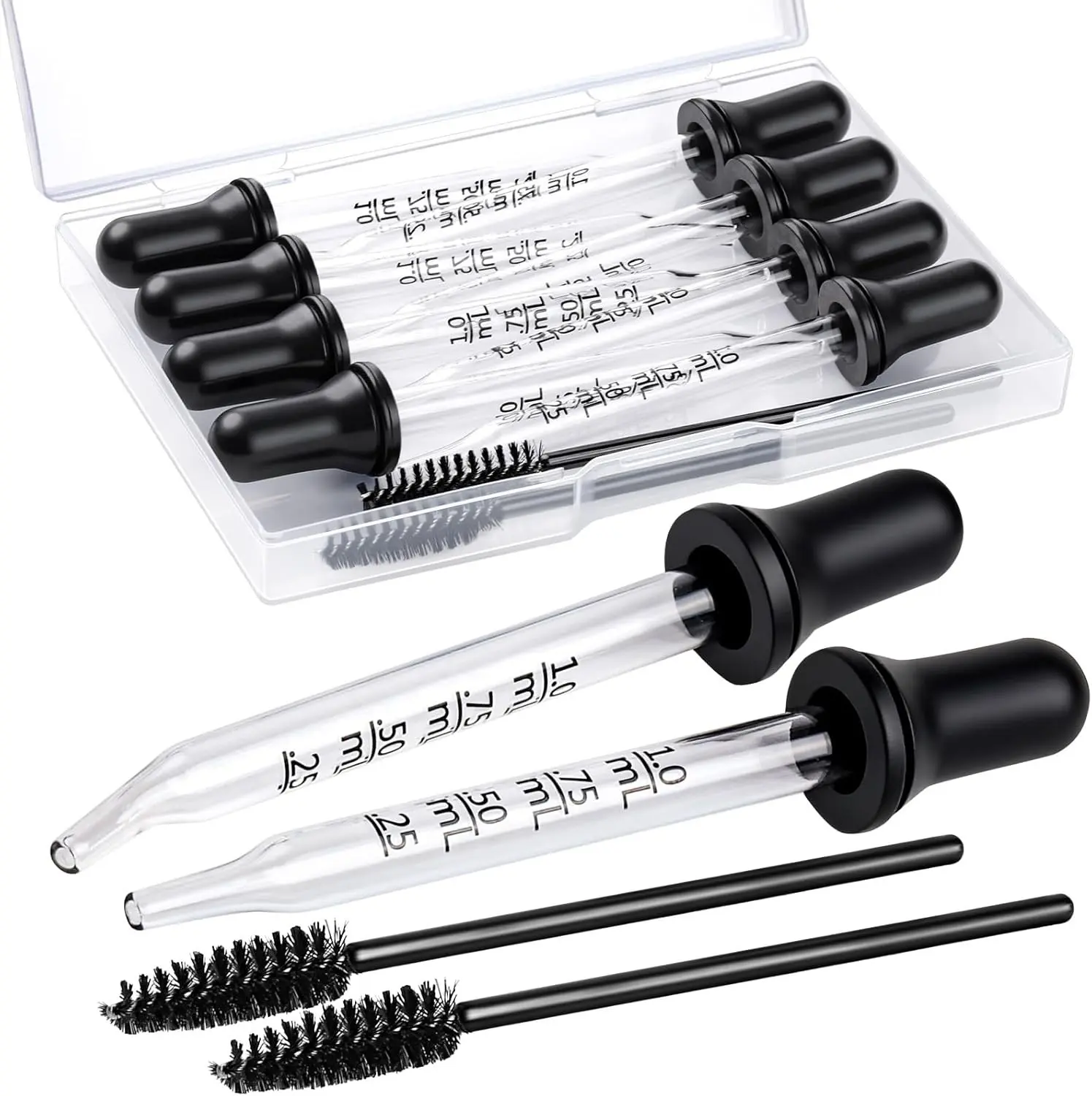 Teenitor 10pcs Eye Dropper 8pcs Glass Pipettes Dropper and 2pcs Cleaning Tool, Droppers for Oils Bent and Straight Tips, 1ml Dropper for Liquid Essential Oils, Ear, Eye, Craft, Measuring