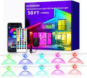 50FT Permanent Outdoor RGB Lights Waterproof Smart LED Eaves Lights with App Remote Control for Christmas Holiday Decor Daily Accent Lighting House Roof Garden