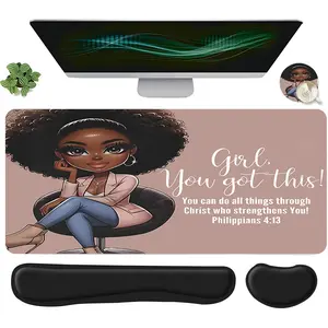 4pcs Inspirational Quote "Girl You Got This "Design Mouse Pad + Keyboard Wrist Rest + Ergonomic Mouse Pad + Coaster Set For Desktop Decoration, Office Accessories Set Ergonomic Wrist Support, Computer Mat Mouse Pad Coaster Suitable For Home Office Gaming