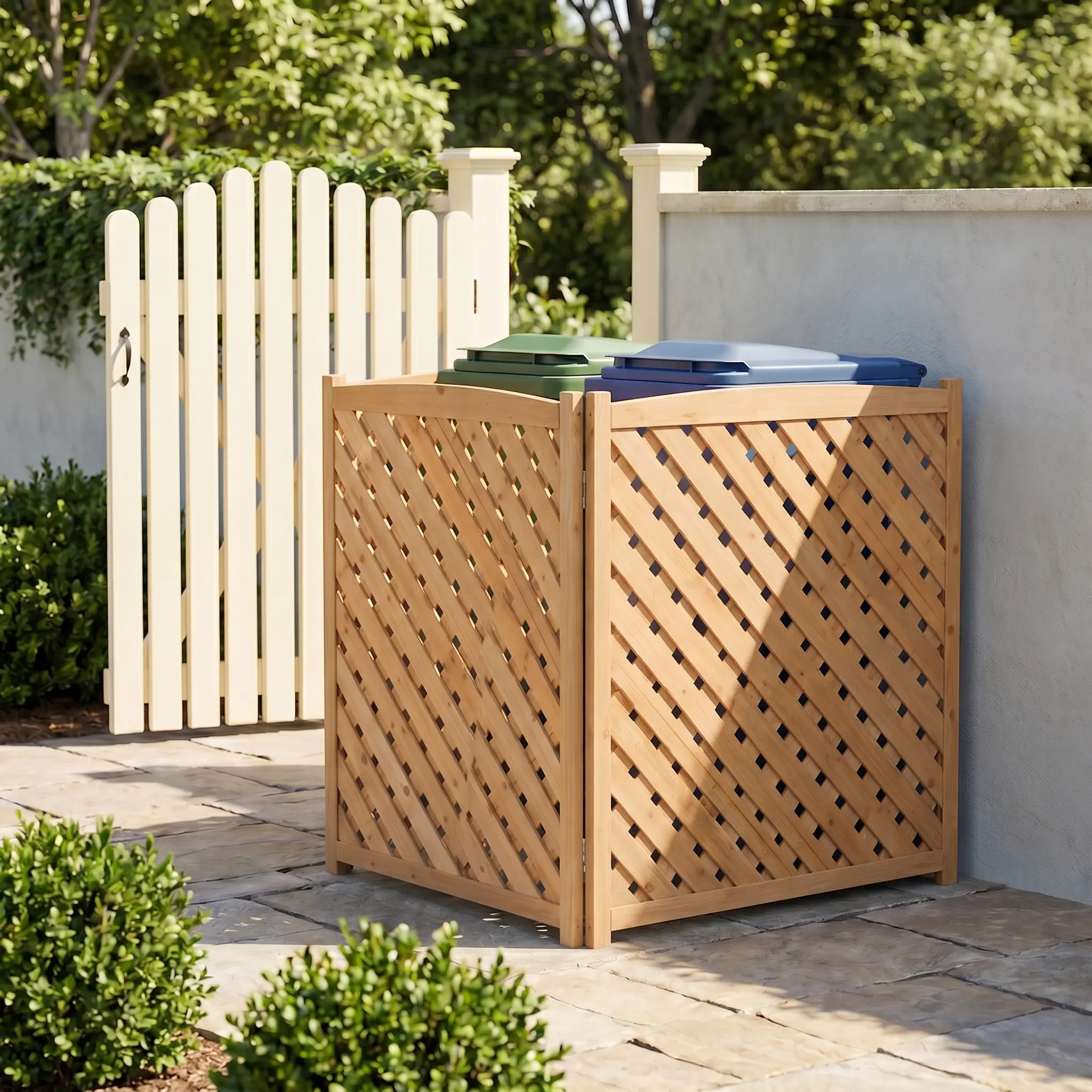 3-Panel Outdoor Air Conditioner Fence Screen, Outside Wood Privacy Fence, 32" W x 38" H