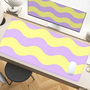 Wave Yellow & Lavender Desk Pad Gaming Mousepad XXL Mouse Pad For Laptop Desk Mouse Pad Extra Large With Non-Slip Rubber Base Stitched Edges Surface For PC Gamers Office Workers & Home Use Perfect Gift For Birthday Christmas New Year