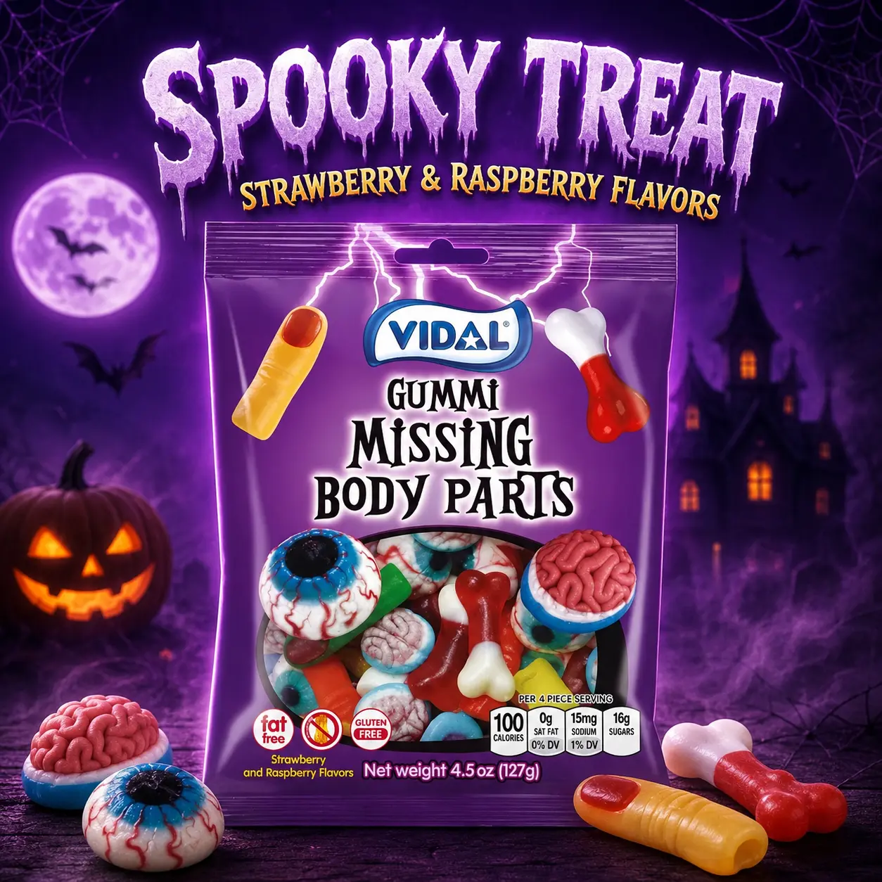 Vidal Gummi Missing Body Parts Candy, Chewy Fruit Snack