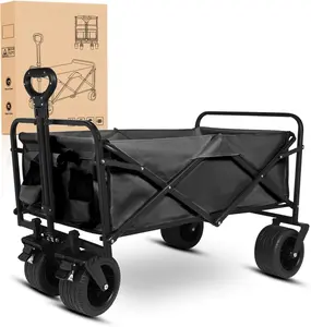 Foldable Wagon - 300lbs Collapsible Garden Carts with All Terrain Wheels for Outdoor Camping Sports Shopping Gardening - Heavy Duty Portable Utility Trolley (Black)