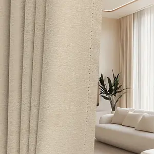 Double-Sided Linen Curtains, Light Luxury Custom Design, Fashion Home Decoration Curtain Panel, Privacy Enhancing with Hole Circles, Living Room & Bedroom