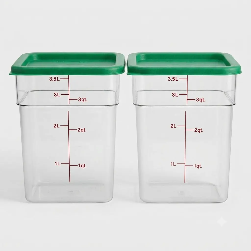 Cambro Cam Squares Classic 4 Qt.(2 Pack) Clear Square Polycarbonate Food Storage Container with Green Lid, Kitchen Utensils Smooth Transparent foodstorage freezersafe containers needs food cover microwave-safe preserving containers