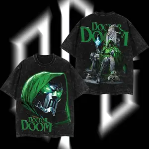 Superstyle Dr.Doom "The Masked Tyrant" Doctor Doom MCU Edition Double Printed Oversize Lightweight Acid Washed Tee Hoodie Sweater TV Series Graphic Design Top Cotton Streetwear Comic Superheroes T-Shirt Hoodie Crewneck Clothes Menswear Womenswear