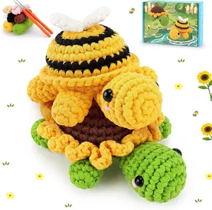 Crochet Kit for Beginners, Crochet  Kit with Step-by-Step Video Turials, 2 count Bee and Sunflower Turtles Crocheting Kit for Adults , Easy Yarn for Starter, Stuffed  Knitting Kit