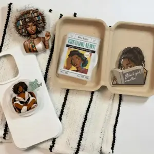 Black Woman Reading Phone Holder, Magnetic Kindle Grip, Bookish Pop Socket, Phone Accessory, Gift For Her
