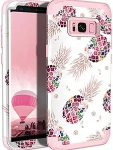 Phone Cases for Galaxy S8 Case 3 in 1 Shockproof Heavy Duty Rugged Hybrid Sturdy High Impact Protective Cover Girls Women Case for Samsung Galaxy S8, Rose Gold/Pineapple