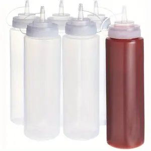 6pcs Squeezing Sauce Bottle Set - Transparent Plastic Seasoning Squeezing Bottle, Suitable for Tomato Sauce, Honey, Mustard, Salad Dressing - Easy Squeezing, Essential for Camping, Kitchen, Barbecue, Restaurant, and Home Use