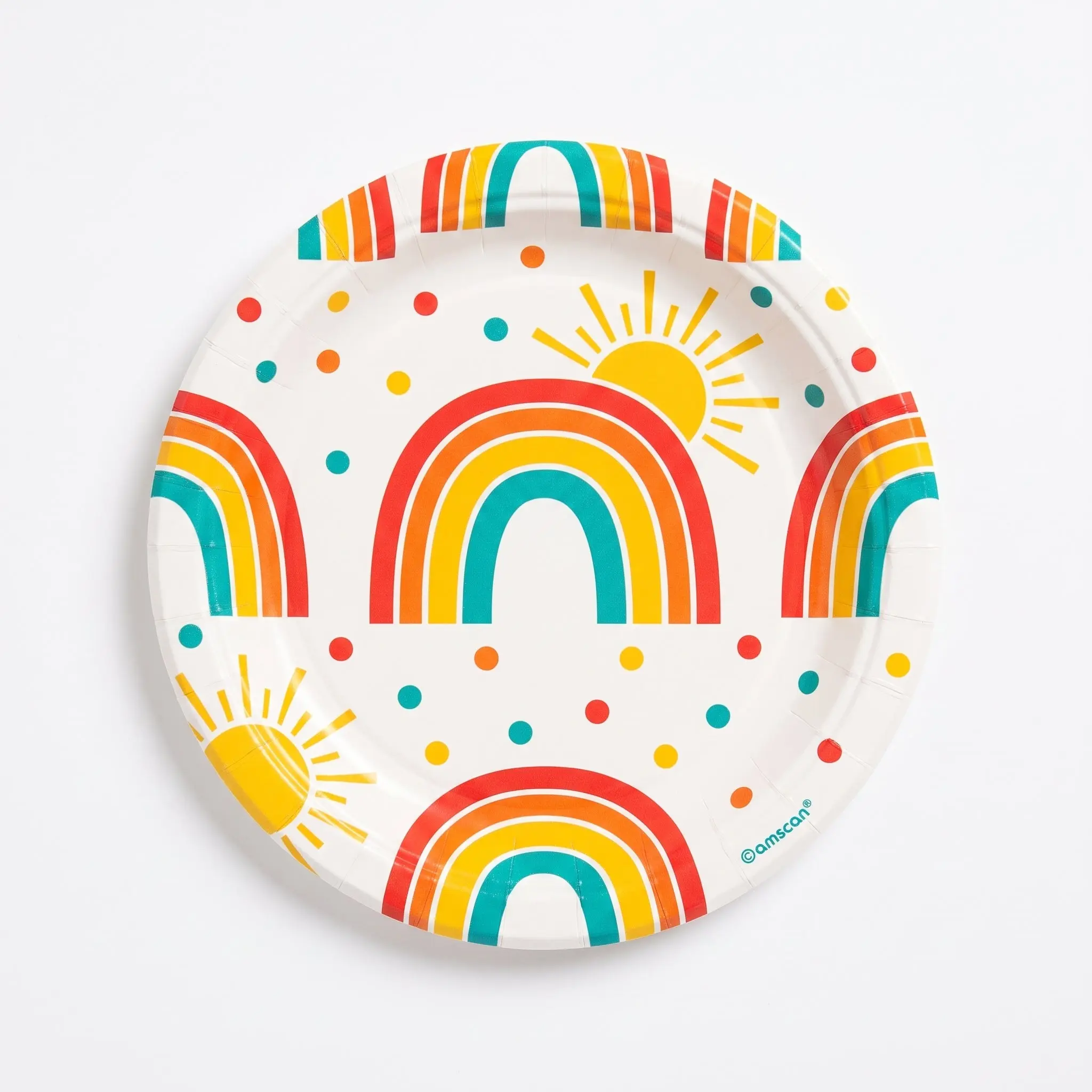Retro Rainbow 7" Round Paper Dessert Plates - 8 Pack