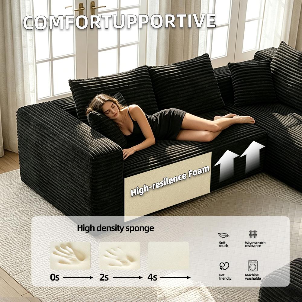 Boneless Cloud Sofa Set - [2-Package Shipping] 120.4-in Extra-Large Flexible 8-Seater U-Shape Modular Sectional Couch with Chaise Lounges, 4-in-1 Convertible Deep-Seat Corner Living Room Furniture, Fully Assembled, Cloud Sofa Living Room Furniture