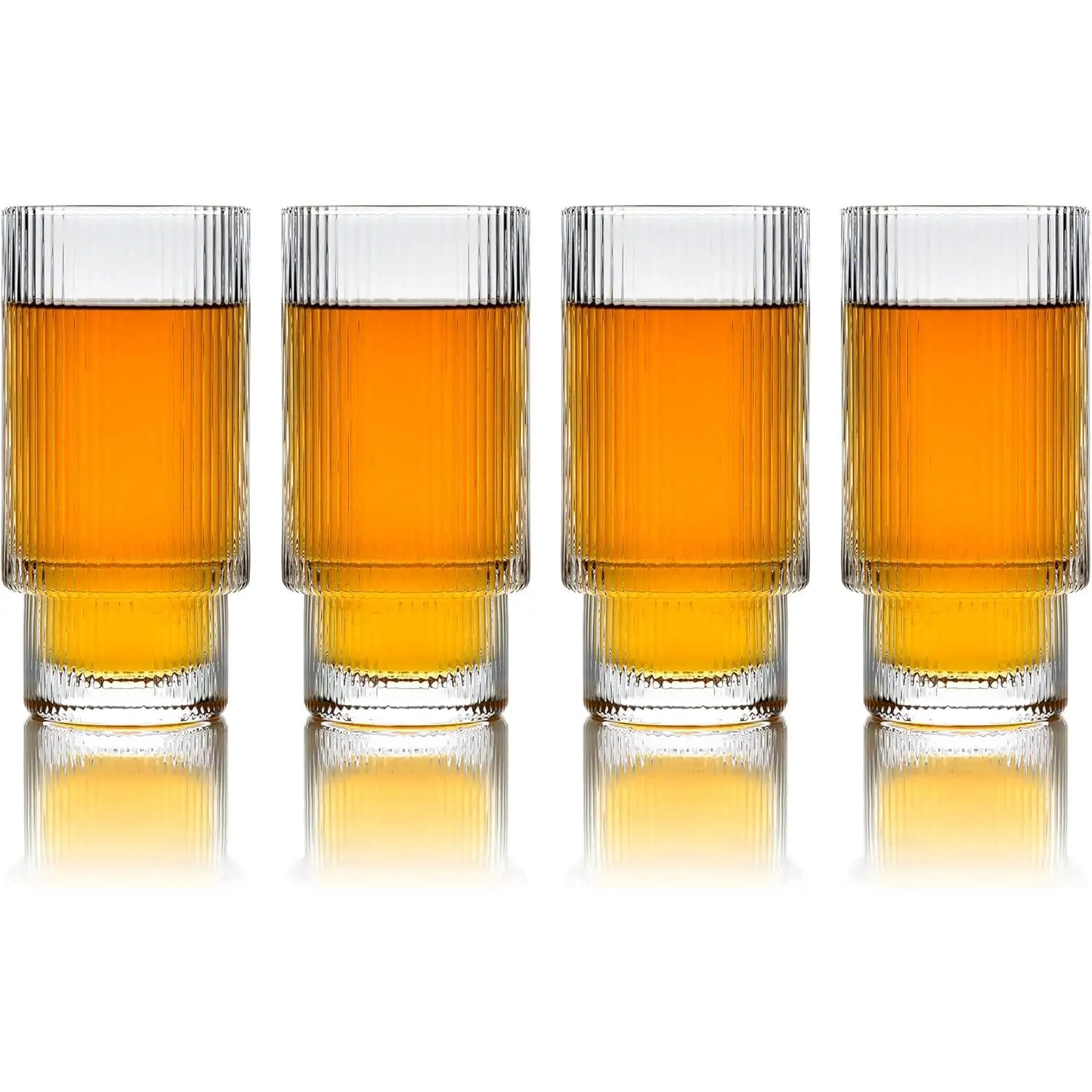 Ripple Drinking Glasses - 12 oz Modern Kitchen Glassware Set   Cups For Weddings,  Or Modern Bar - Set of 4