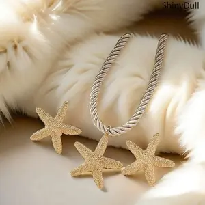 3Pcs Starfish Jewelry Set - Boho Gold Necklace & Earrings for Beach, Festival & Party