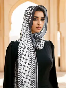 Women's Fashion Plaid Scarf, Printed Chiffon Hijab, Muslim Headscarf, Stylish New Arrival, Perfect for Daily Wear Hijab, Turban Hijab