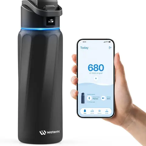 WATERH Boost Smart Digital Tumbler Hydrojug - Durable Insulated Stainless Steel Vacuum Flask, 16ft App Sync, 90-135° Sip Tracking, Water Intake Tracker, Hydration Reminder, Wide Mouth Portable Cup, Travel/Gym Use, Back-to-School Gift with Free Sticker