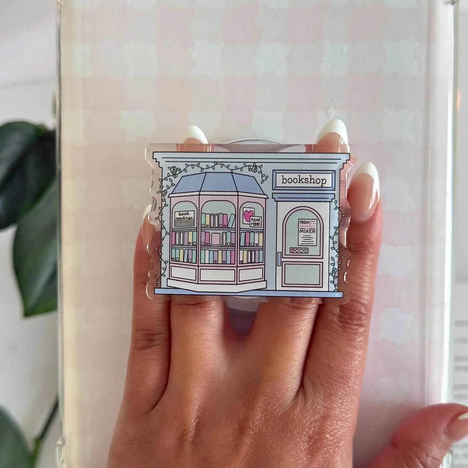 Pastel Bookstore Window Magsafe Phone Grip – Magnetic Pop Socket & Kickstand – Book Lover Gift