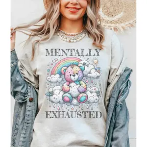 Mentally Exhausted SHIRT  - Ash- Print is Sublimation-A54