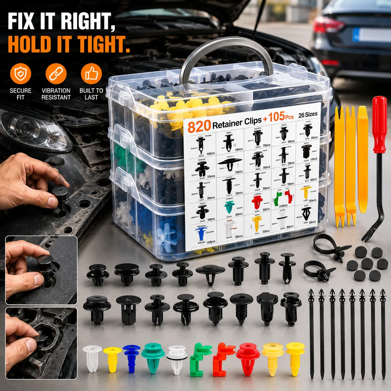 auto fastener 925&725&240&100 PCS Car Clip Retainer Clips Rivets Fasteners Kit with 1 Fastener Removers Door Trim Panel Clips Fender Clips & Rivet Remover Push Pin Set