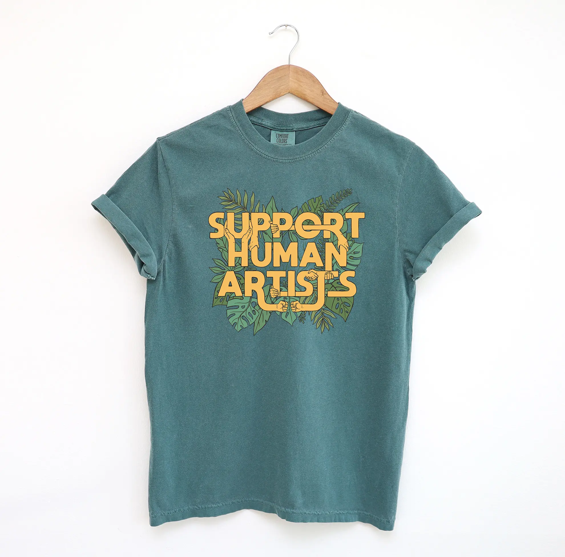 Support Human Artists Comfort Colors Shirt, Anti AI Graphic Tee, Cute Plant Graphic Tee