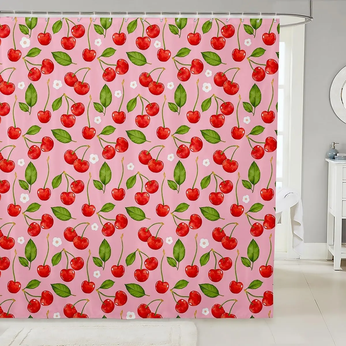 Feelyou 72"x72" Lightweight Waterproof Cherry Shower Curtain - Colorful Floral Print Non-White Curtains, Machine Washable Household Textile Bathroom Accessory with C-Hooks, Shower Curtains