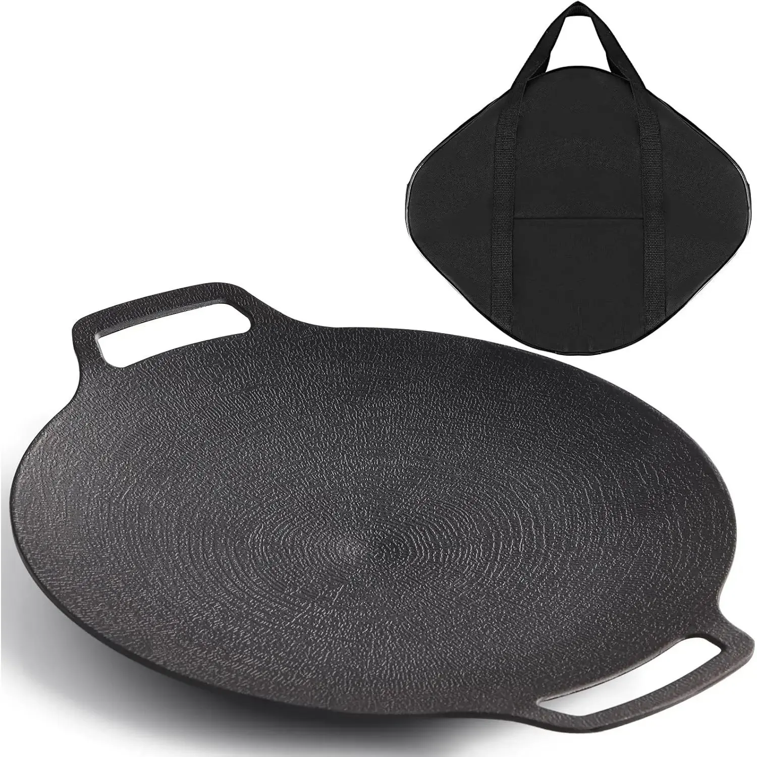 13" Round Nonstick 6-Layer Coating Korean Grill Pan Cookware with Handles, Portable Skillet with Bag, Compatible for Induction, Gas Stove, Electric Cooktop, Ideal for Pork Grilling (Indoor/Outdoor Use)