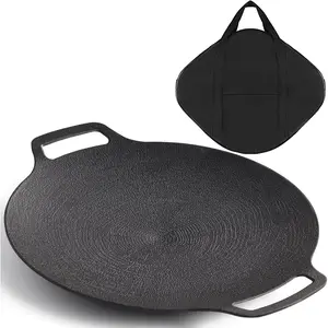 Korean Grill Pan with Nonstick 6-Layer Coating, 13" Round BBQ Griddle with Bag, Compatible for Induction, Gas Stove, Electric Cooktop, Indoor or Outdoor Grilling