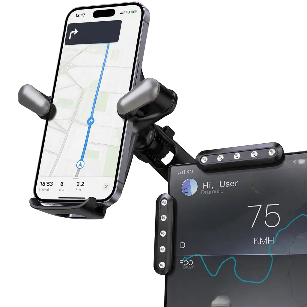 Guccqueen Tesla Phone Mount for Model Y/Model 3 / Model S/Model X/Cybertruck, Adjustable Car Phone Holder for Tesla Screen, Stable Cell Phone Mount with Clamp Design,-Gray