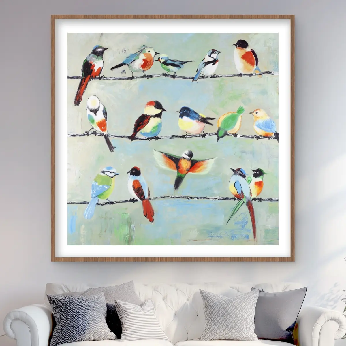 Begin Home Decor C1FM4848Z24IZ5 48 x 48 in. Small Abstract Colorful Birds Print Wall Art - Neo Mint Framed Decor