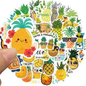 Pineapple Pattern Sticker, 50pcs/set Cute Cartoon Vinyl Waterproof Sticker, Decorative Sticker for Laptop Computer Phone Tablet Luggage Flasks Water Bottle Bike Car Notebook