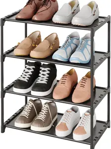 4-Tier Small Shoe Rack,Stackable Kids Shoe Organizer Storage,Narrow Shoe Shelf for Closet,Entryway and Hallway -17.4" W x 11.4" D x 22.5" H Plastic Adjustable Metal Room