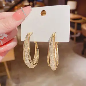 Fashionable Hollow Mesh Crystal Hoop Earrings DDES0824 Light Luxury Ear Accessories