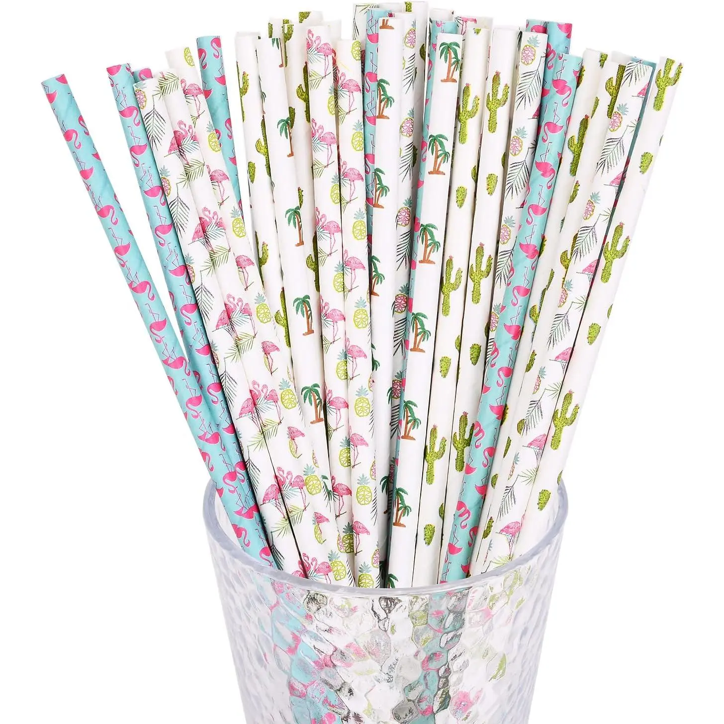 Hawaiian Tropical Party Paper Straws, Pack 100 for Party Supplies,Birthday,Wedding,Bridal/ Shower,Juice, shakes,Smoothies,etc.