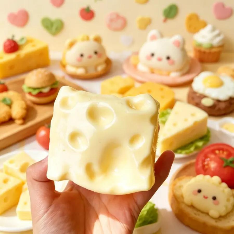 (Buy 1 Get 1 Free) Unisex Large Jumbo Cheese Squishy Pack - Free Mini Cheese Item, Moldable Squeeze Stress Relief Fidget Toy, Anxiety Squishies, Decompression Squeeze Birthday Gift, Party Favor, Slime & Squishy Toys
