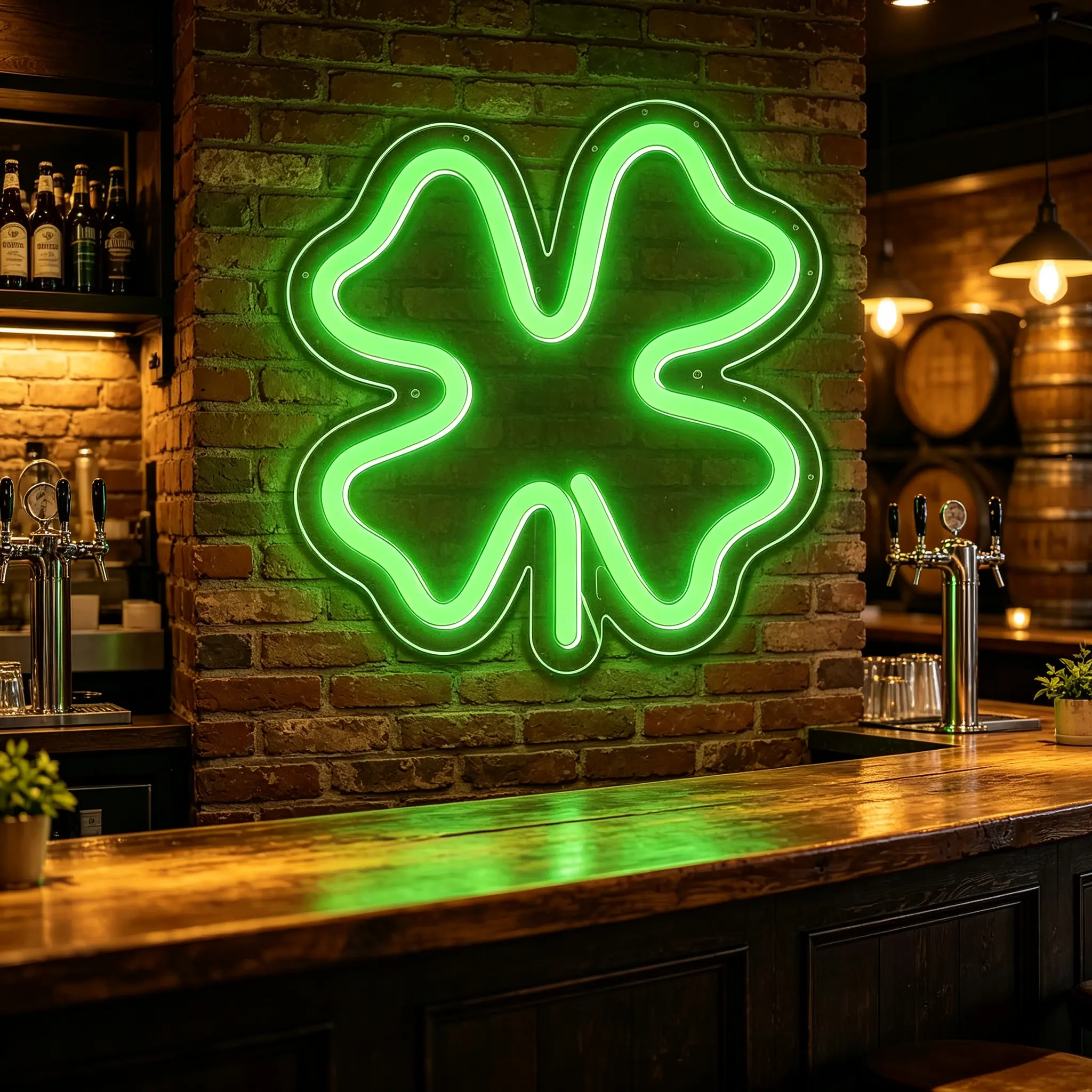Dimmable USB Green LED 4-Leaf Clover Neon Sign, Indoor Wall Light for Bedroom, Bar, St. Patrick’s Day Home Decor