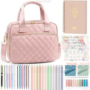 Bible Cover Case for Women, Large Bible Bag Bible Study Supplies Accessories Journaling Kit with Highlighters Tabs, Quilted Book Carrying Cases with Shoulder Strap, Christmas Christian Gifts for WomenASageLiving27