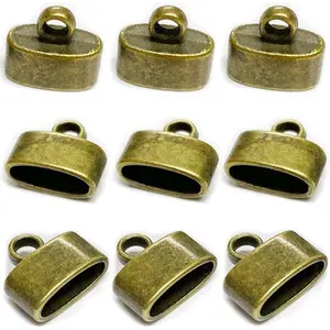 50 pcs Silver Brass Flat Leather Cord End Caps Round Tassel Barrel End Caps for Bracelet Kumihimo Jewelry Making Supplies Kit