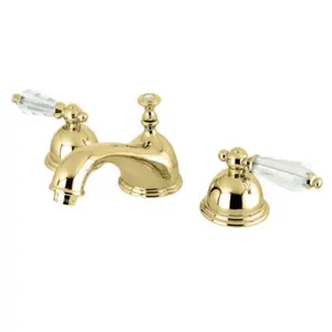 Kingston Brass  Widespread Lavatory Faucet with Crystal Lever Handle, Polished Brass
