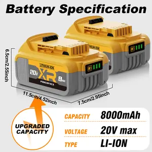 Brand New Upgrade Dewalt Replacement Battery 20V Max 8.0Ah Lithium Compatible with DCB208 DCB200 DCB206 DCB205 DCB204 Cordless Power Tools high-capacity